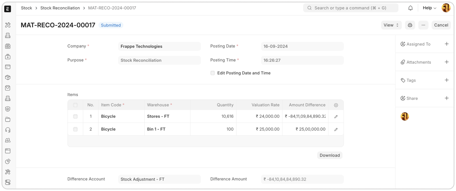 Stock Reconciliation